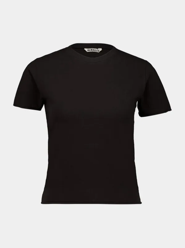 Black Brushed Organic Cotton T-Shirt made by Auralee