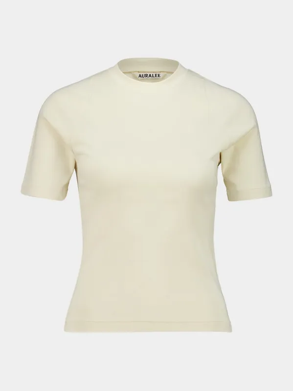 Ivory Organic Cotton Fine Rib T-Shirt made by Auralee