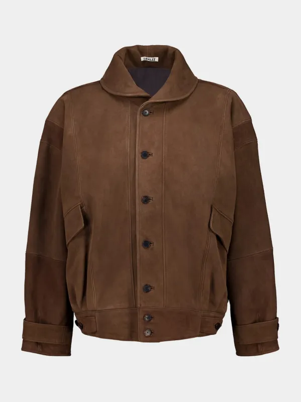 Dark Brown Silky Grain Suede Blouson made by Auralee