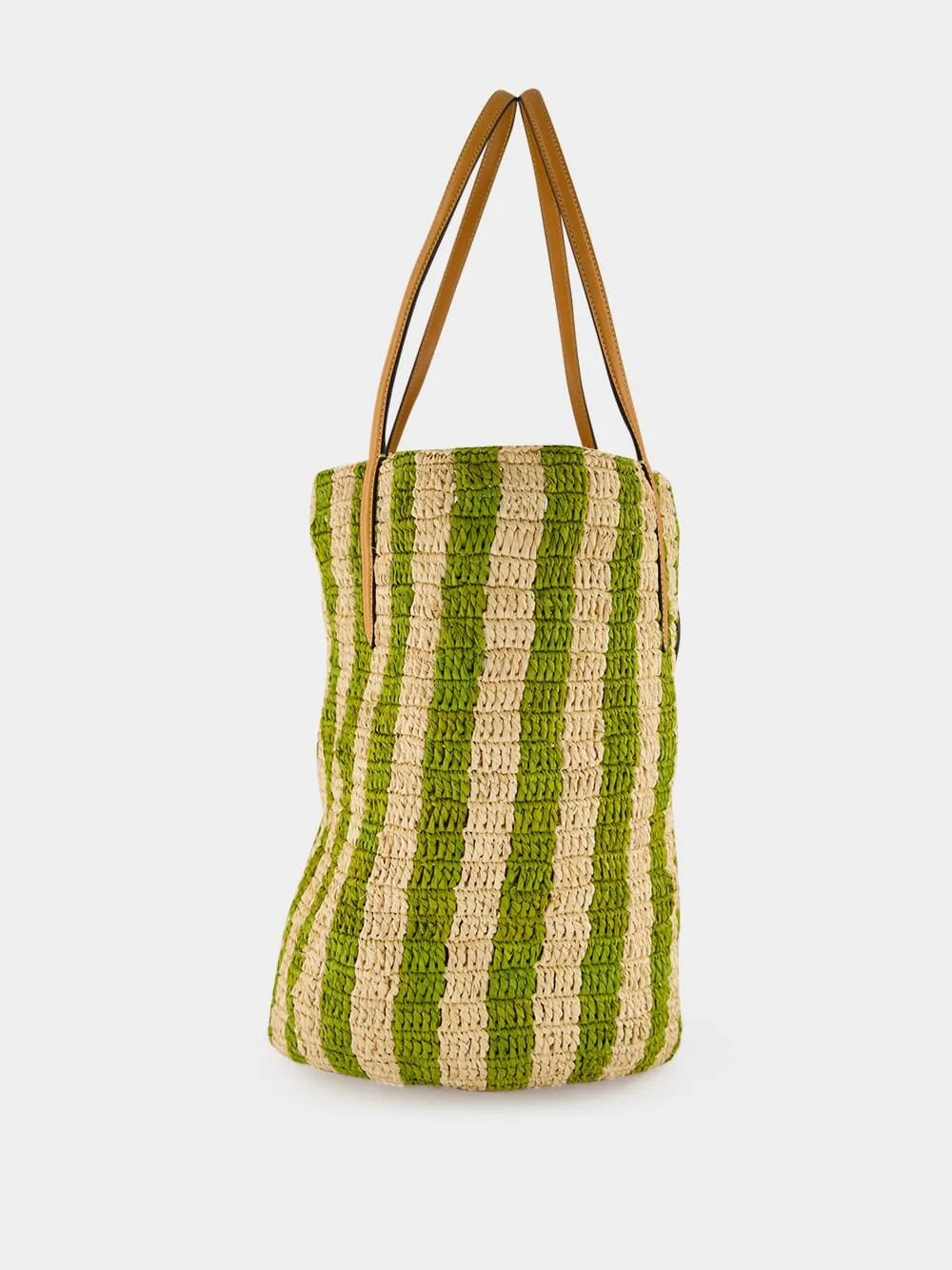Natural and Green Striped Raffia Shopping Bag sold by Fashion Clinic product image thumbnail 3