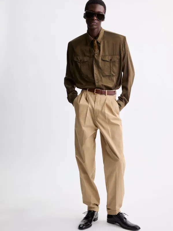 Beige Slim-Fit Technical Cotton Pants made by Yves Saint Laurent