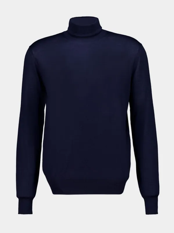 Dark Blue Wool-Cashmere Turtleneck made by Yves Saint Laurent