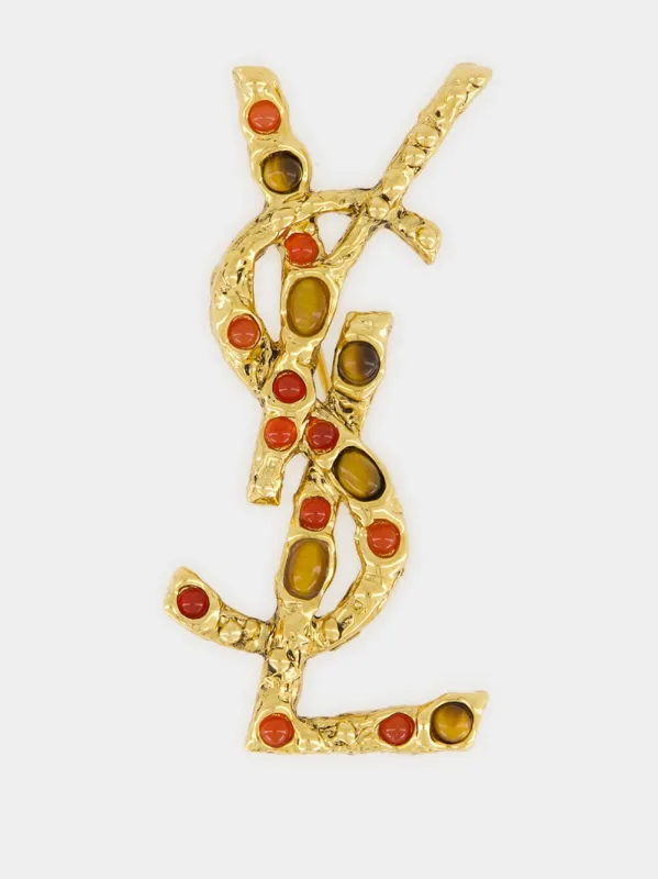 Cassandre Brooch in Tiger’s Eye and Sunstone made by Yves Saint Laurent