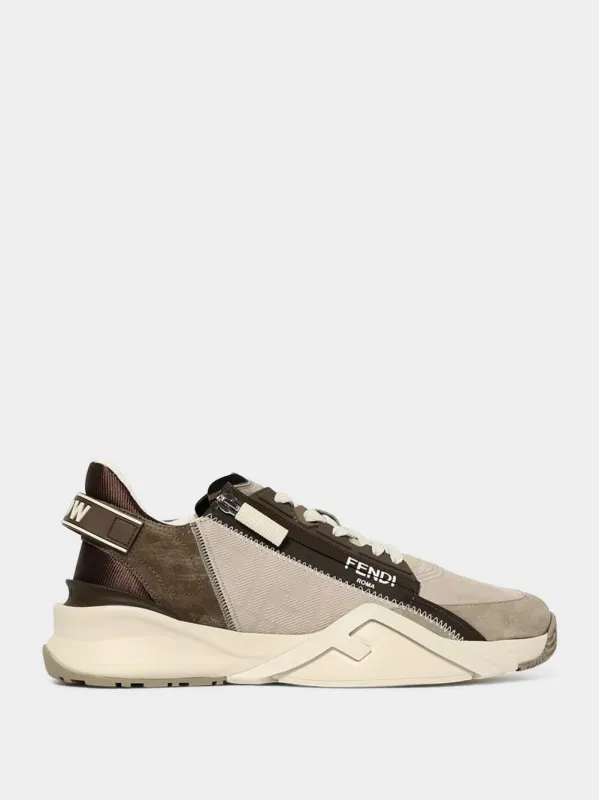 Beige Flow Nubuck Leather Sneakers made by Fendi