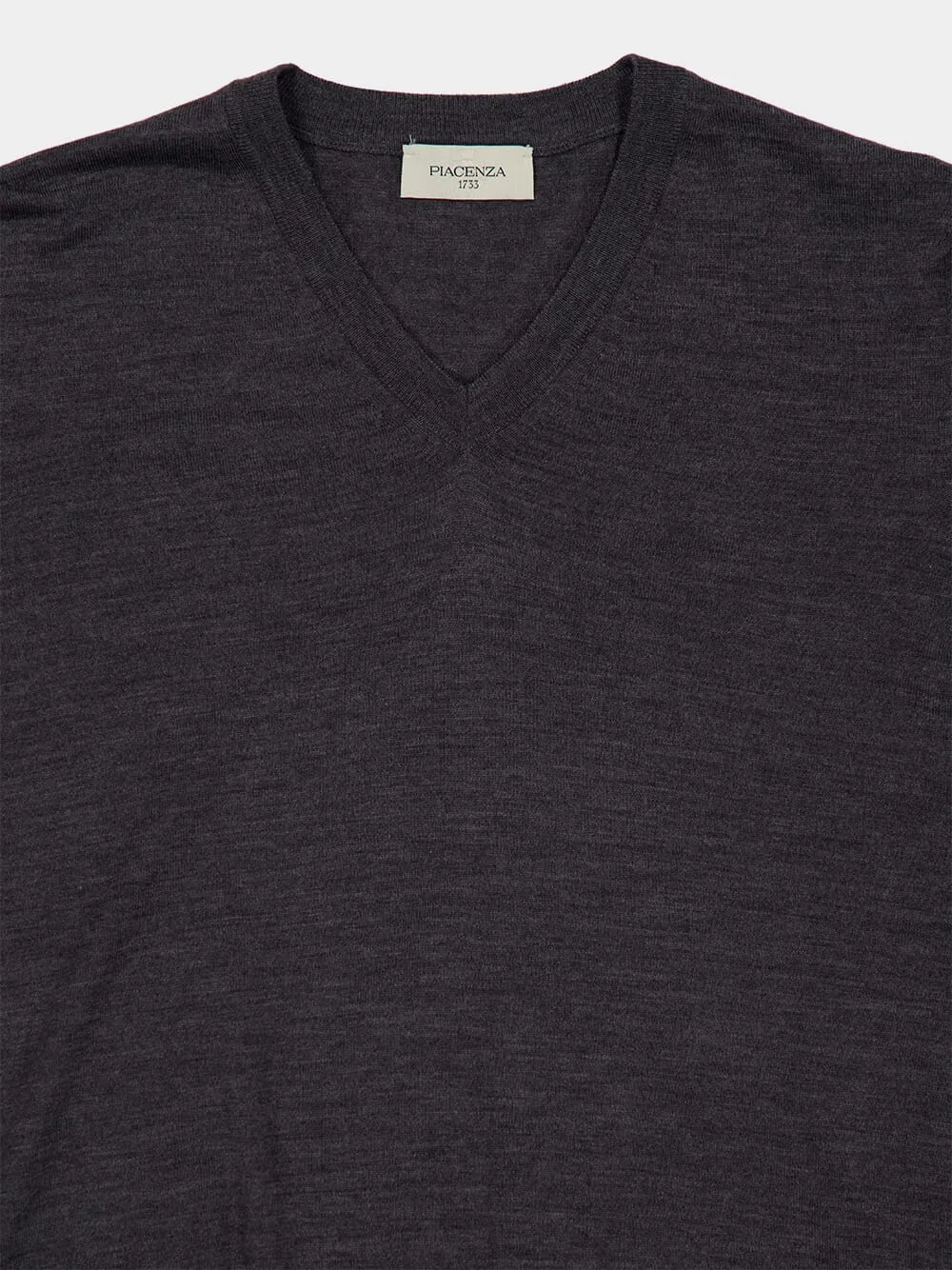 Grey Virgin Wool V-Neck Jumper sold by Fashion Clinic product image thumbnail 3