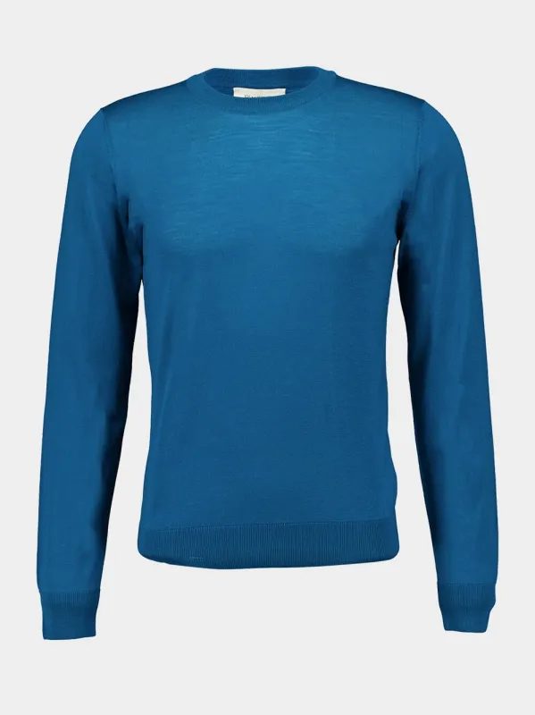 Blue Lightweight Merino Wool Crewneck made by Fashion Clinic