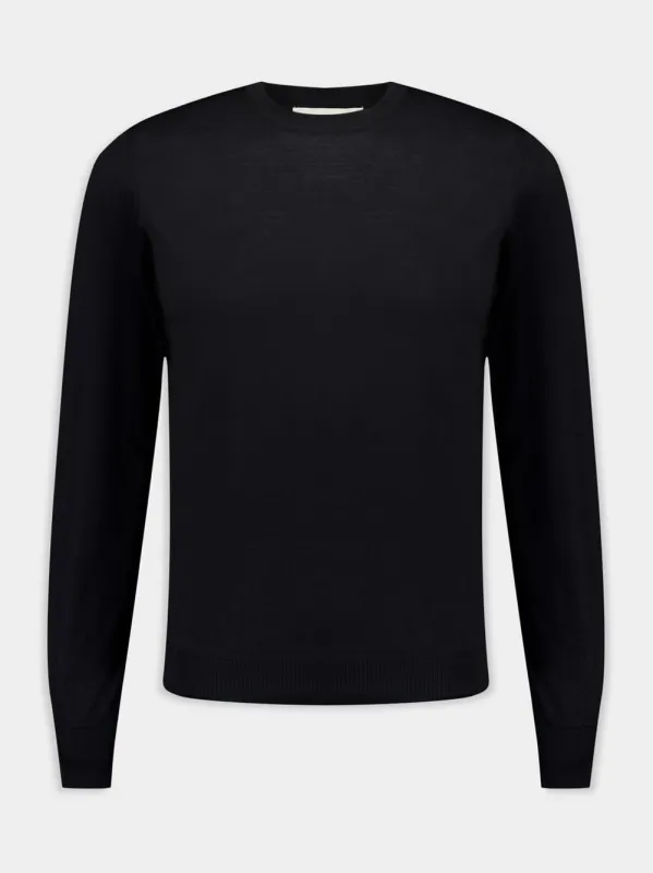 Black Lightweight merino wool crewneck made by Fashion Clinic