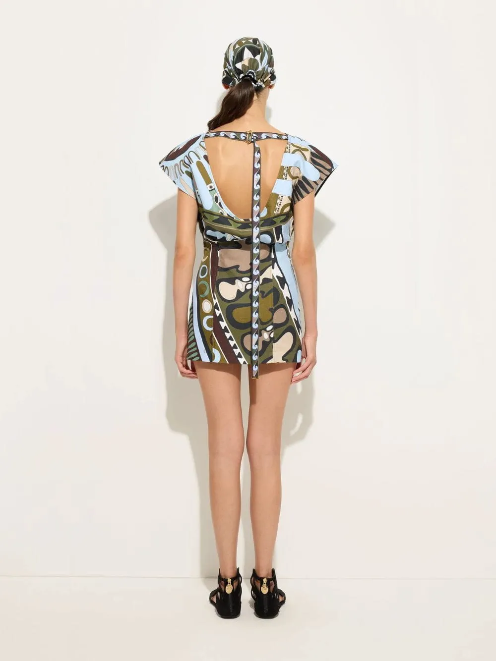 Khaki and Green Soleil Print Panama Mini Dress sold by Fashion Clinic product image thumbnail 3