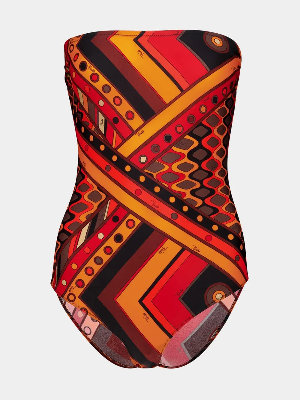 Black and Orange Vivara Print Bandeau Swimsuit sold by Fashion Clinic