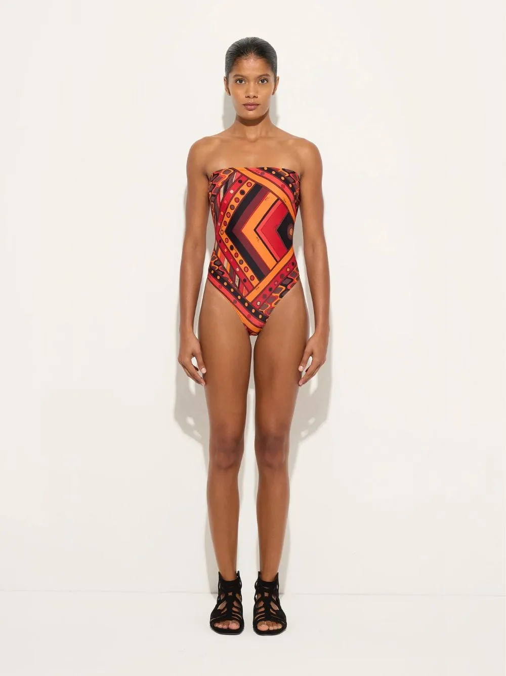 Black and Orange Vivara Print Bandeau Swimsuit sold by Fashion Clinic product image thumbnail 2
