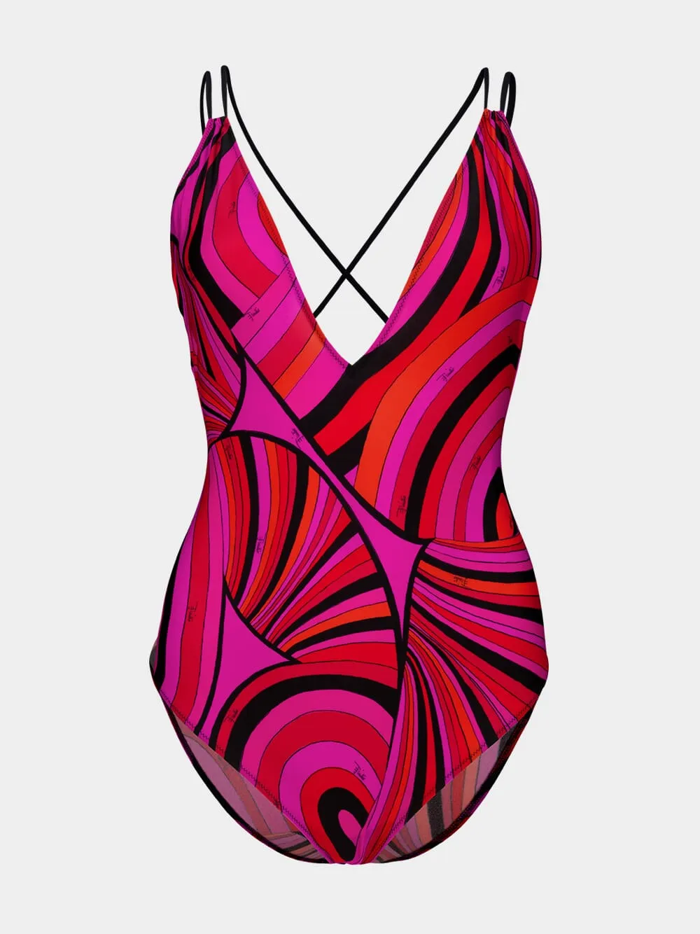 Fuchsia and Black Iride Print Swimsuit sold by Fashion Clinic