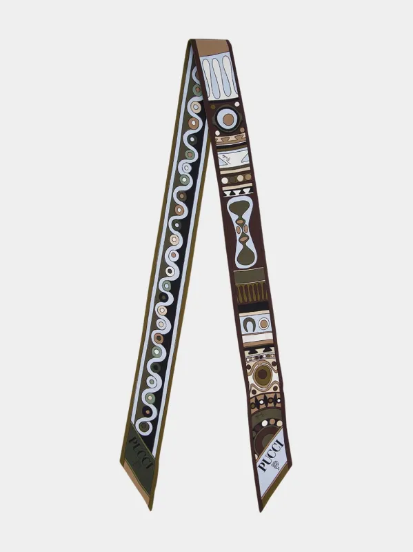 Khaki and Blue Mixed Print Silk Twill Bandeau Scarf made by Emilio Pucci