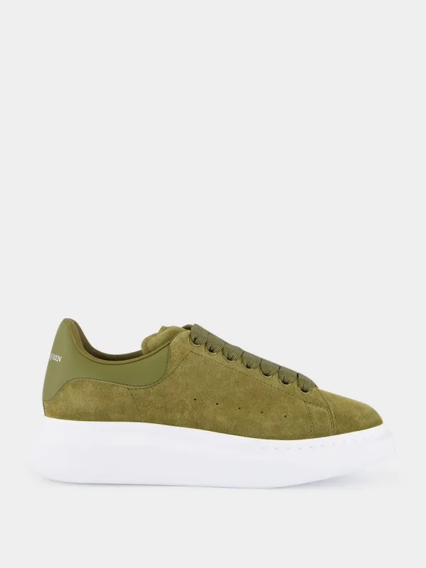 Olive Green Oversized Suede Sneakers made by Alexander McQueen