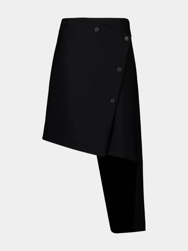 Black Oblique Polywool Skirt made by Courreges