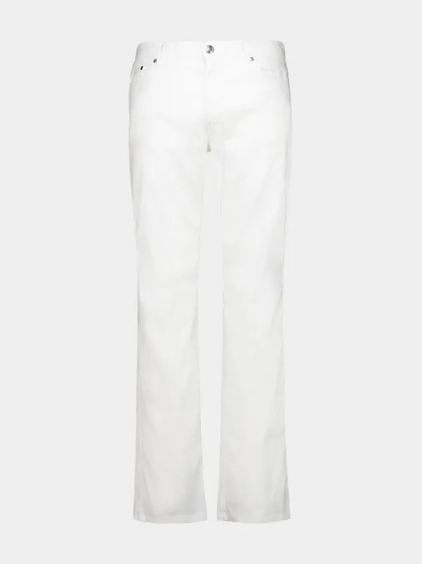 White Slim Fit Linen-Blend 5-Pocket Pants made by Fashion Clinic