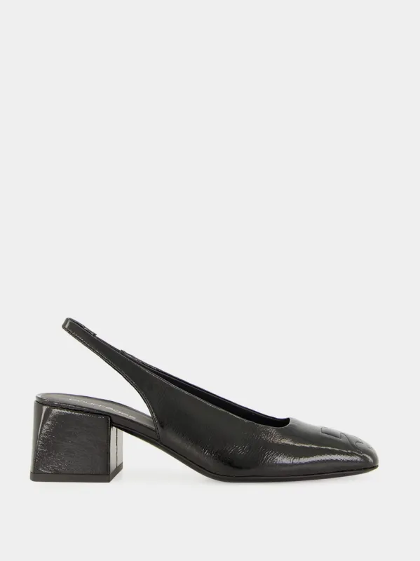 Black Vinyl Slingback Heels made by Courreges