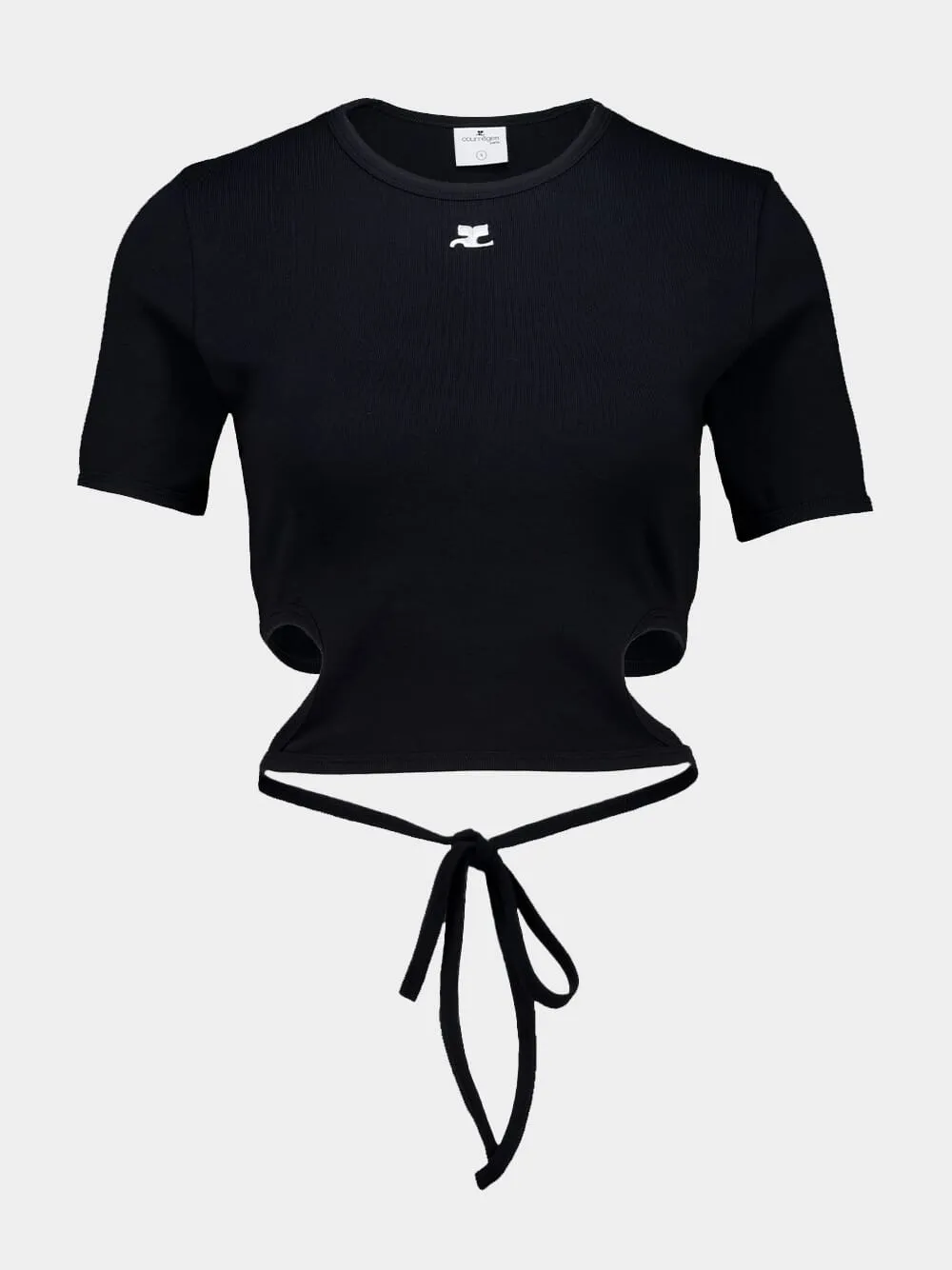 Black Cut-Out Ribbon Cropped T-Shirt sold by Fashion Clinic product image thumbnail 2
