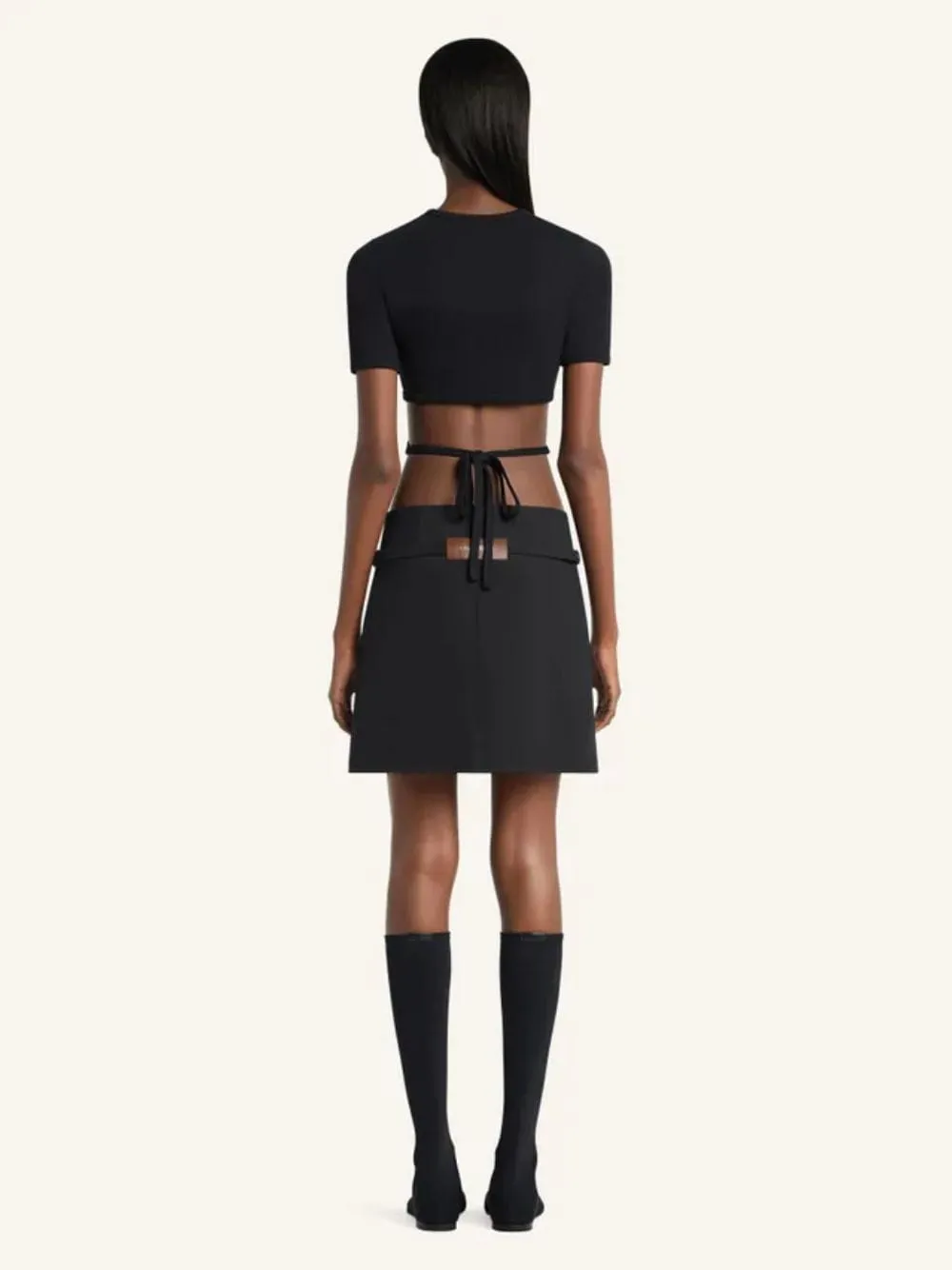 Black Cut-Out Ribbon Cropped T-Shirt sold by Fashion Clinic product image thumbnail 3