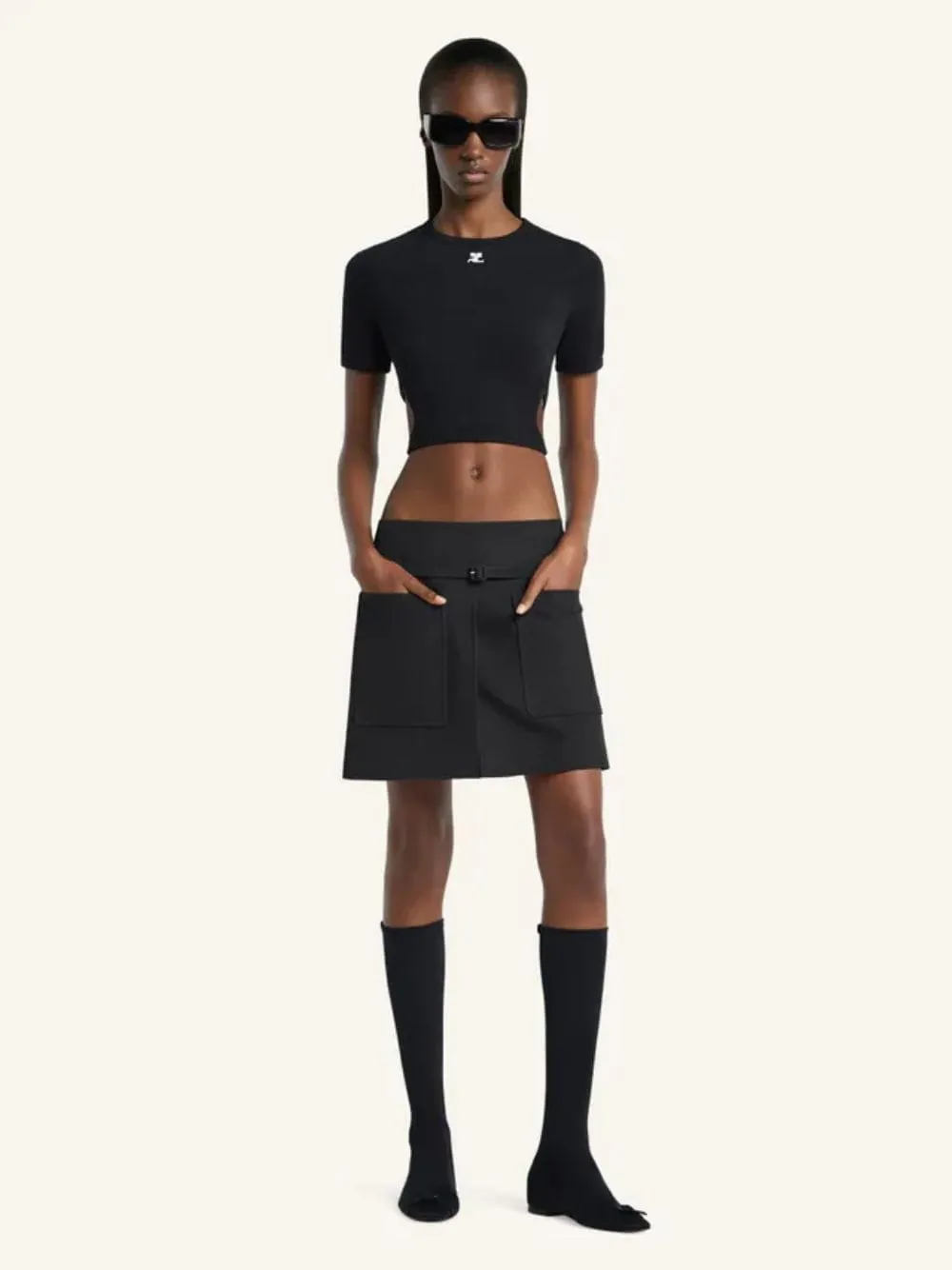 Black Cut-Out Ribbon Cropped T-Shirt sold by Fashion Clinic