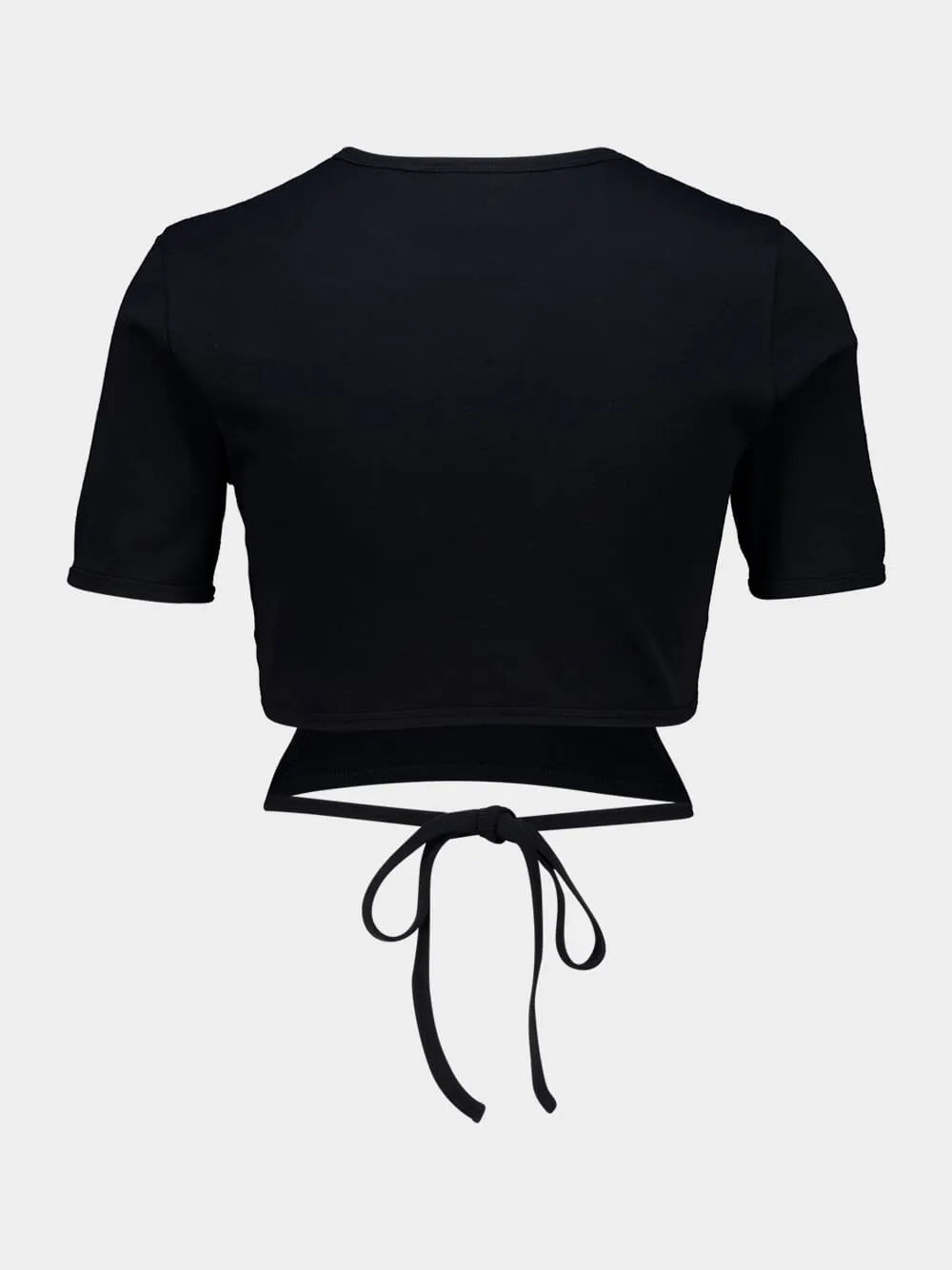 Black Cut-Out Ribbon Cropped T-Shirt sold by Fashion Clinic product image thumbnail 4