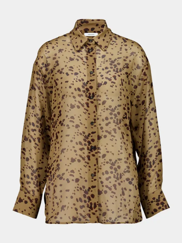Camel and Plum Silk Georgette Orchid Print Shirt made by Salvatore Ferragamo