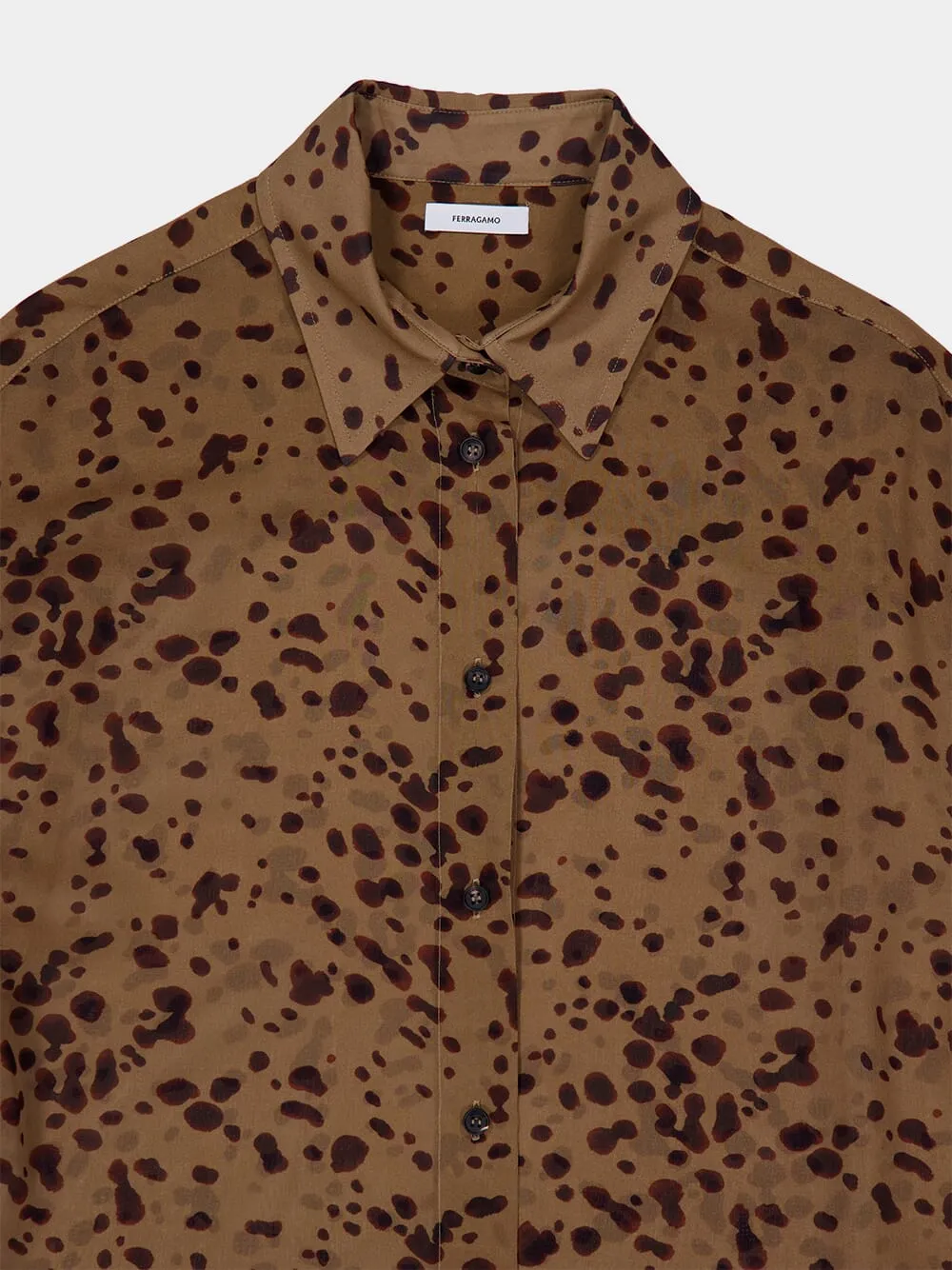 Camel and Plum Silk Georgette Orchid Print Shirt sold by Fashion Clinic product image thumbnail 3