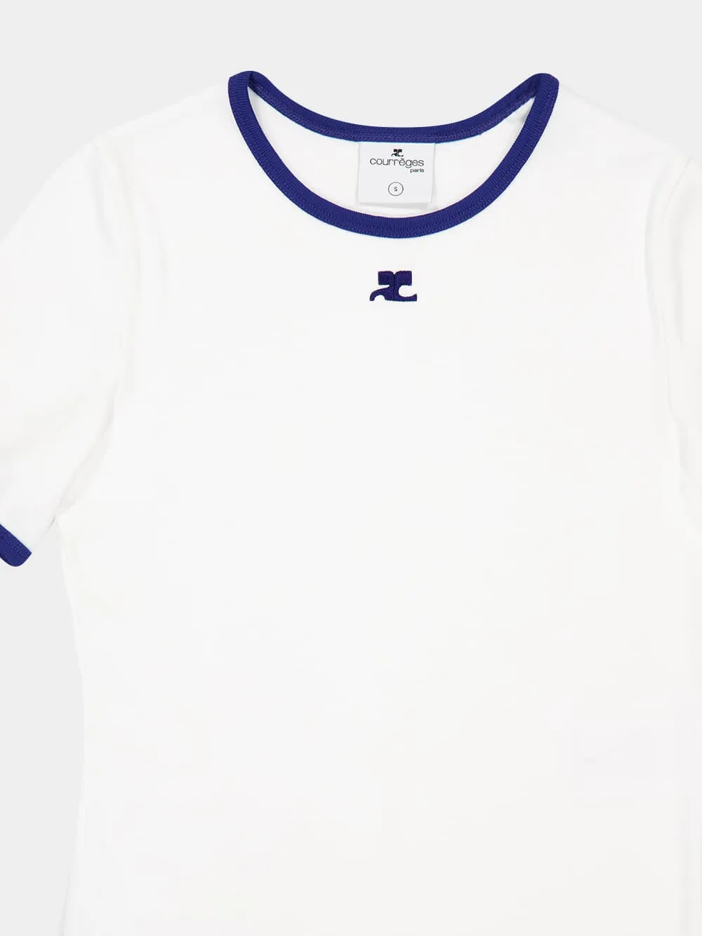 White and Mineral Blue Contrast Cotton T-Shirt sold by Fashion Clinic product image thumbnail 5