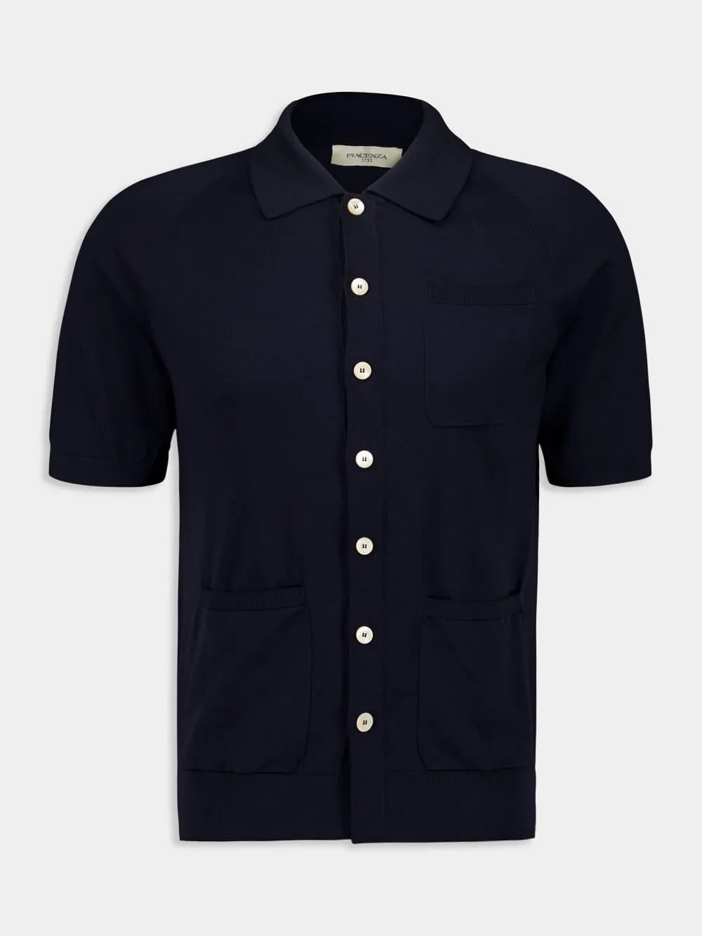 Navy Blue Short-Sleeve Button-Up Shirt sold by Fashion Clinic