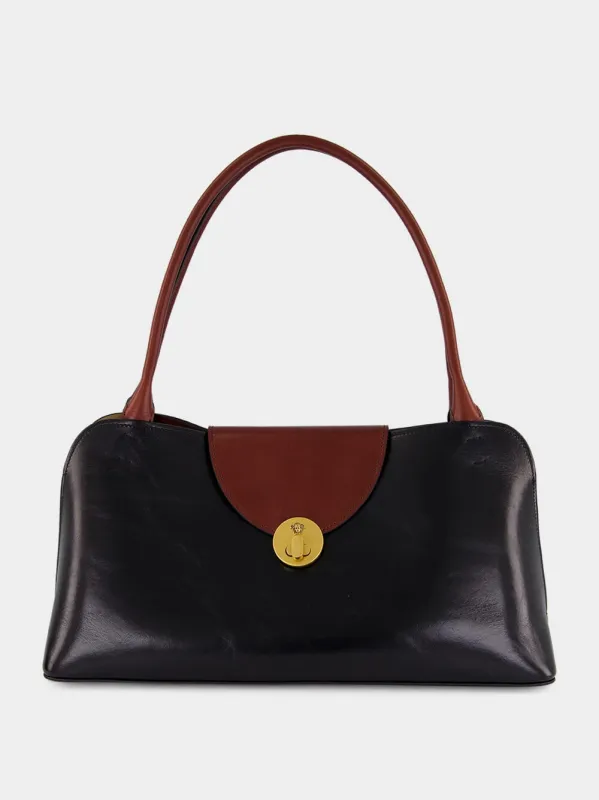 Brown and Black Leather East/West Shoulder Bag made by Versace