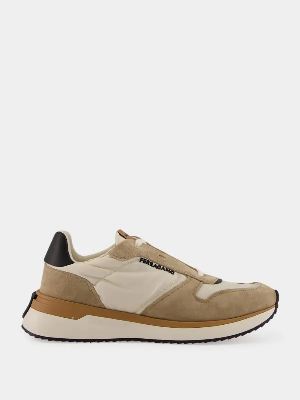 Cream and Safari Low-Top Sneakers made by Salvatore Ferragamo