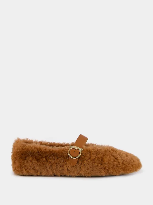 Cedar Brown Shearling Ballet Flats made by Salvatore Ferragamo