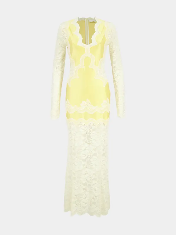 Yellow Lace and Jersey Maxi Dress made by Rabanne