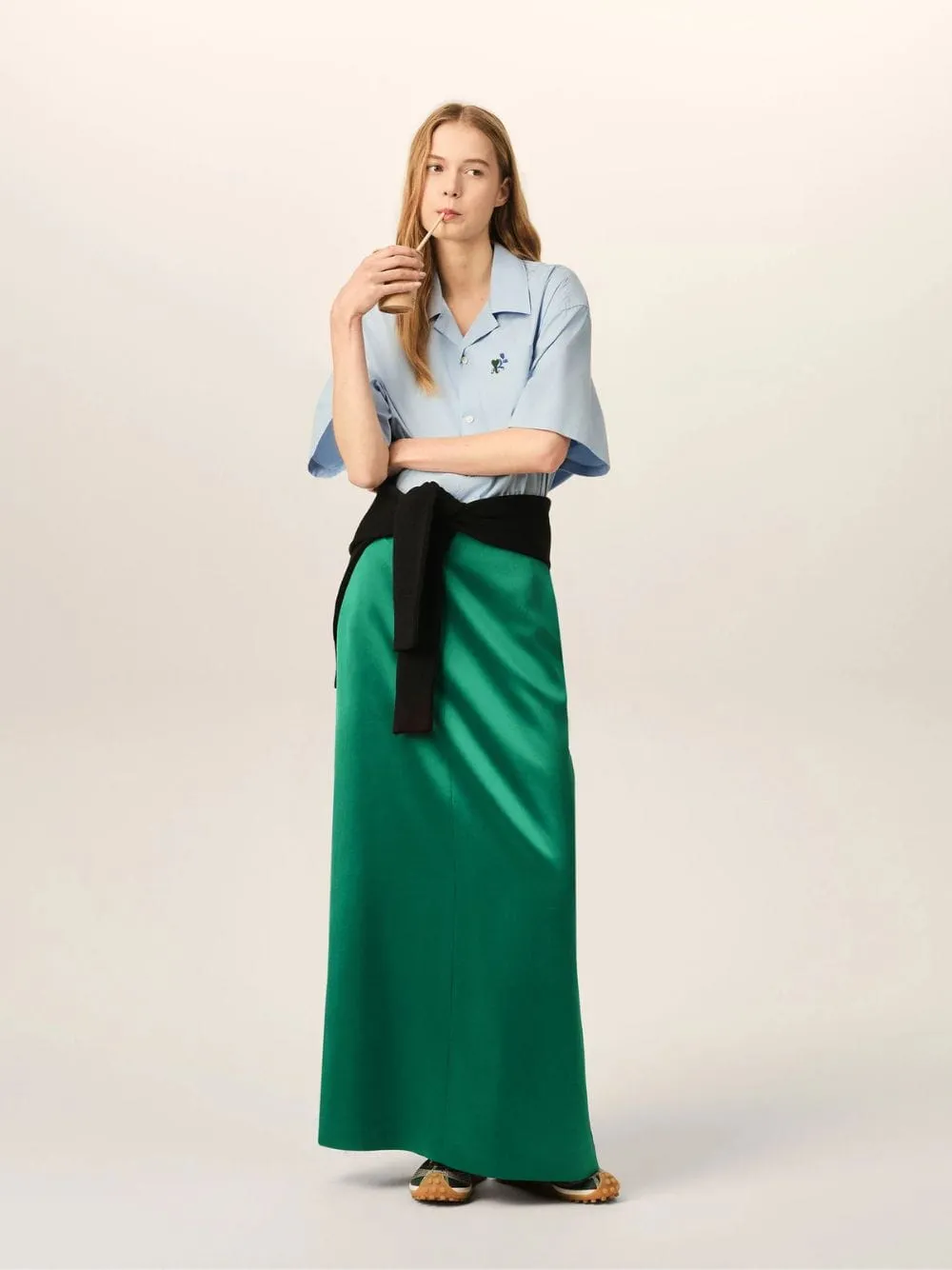 Bottle Green Straight Wool Blend Maxi Skirt sold by Fashion Clinic product image thumbnail 2