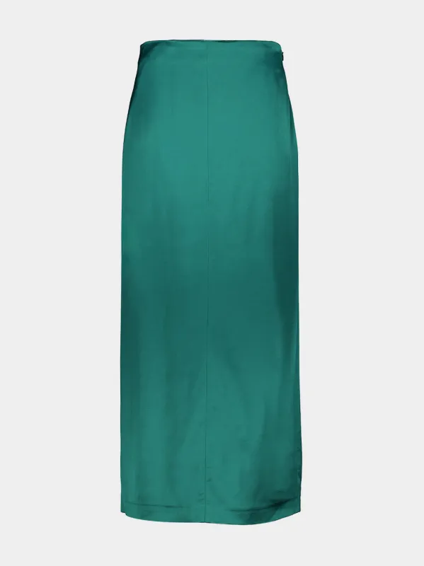Bottle Green Straight Wool Blend Maxi Skirt made by Ami