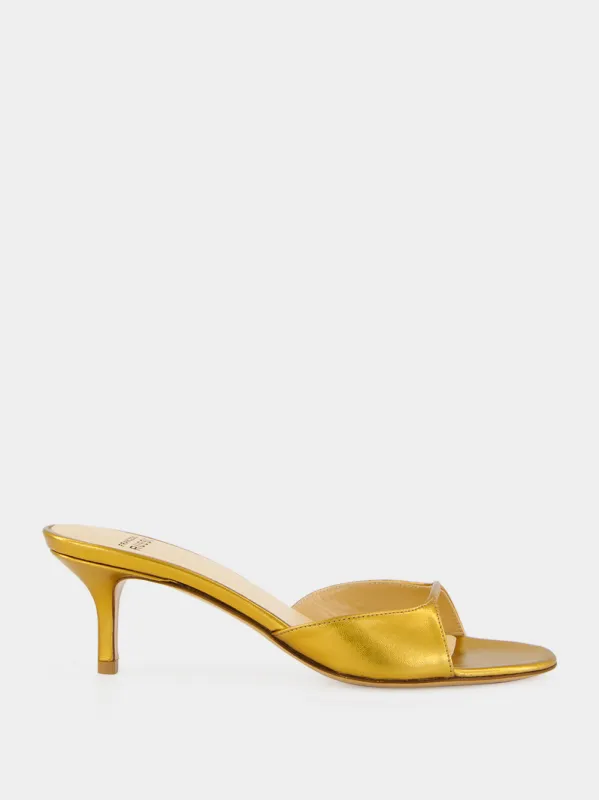 Old Gold Laminated Nappa Leather Mules made by Francesco Russo