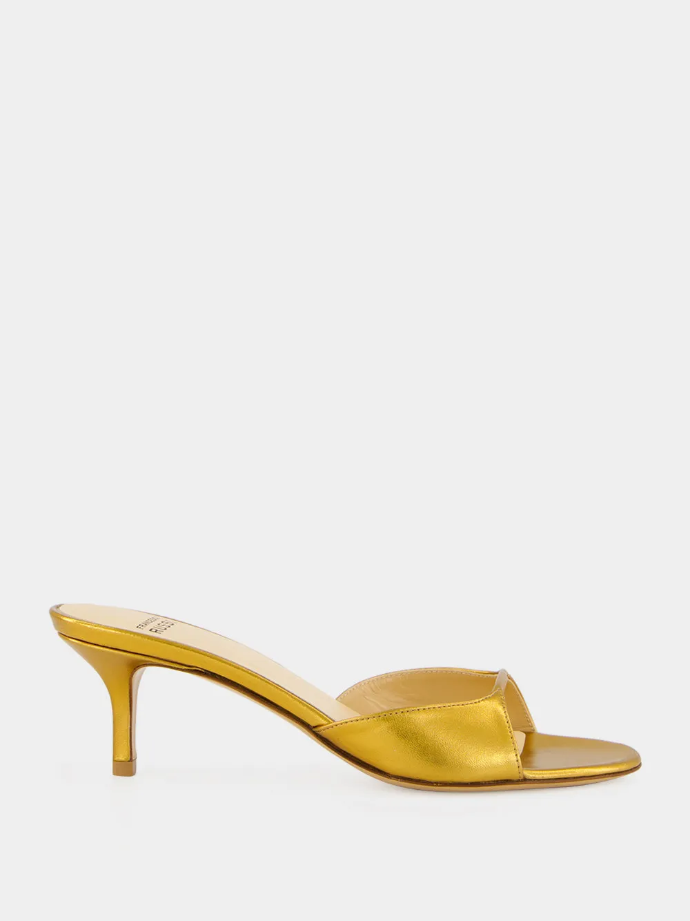 Old Gold Laminated Nappa Leather Mules sold by Fashion Clinic