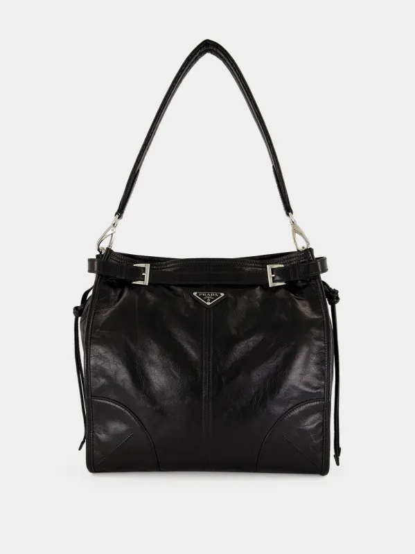 Black Bonnie Leather Shoulder Bag made by Prada
