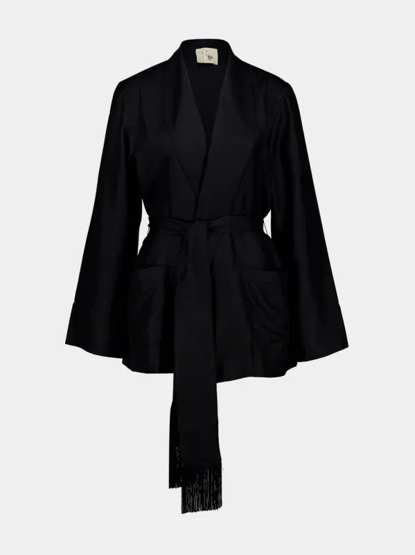 Flight Black Silk Twill Kimono made by Fashion Clinic