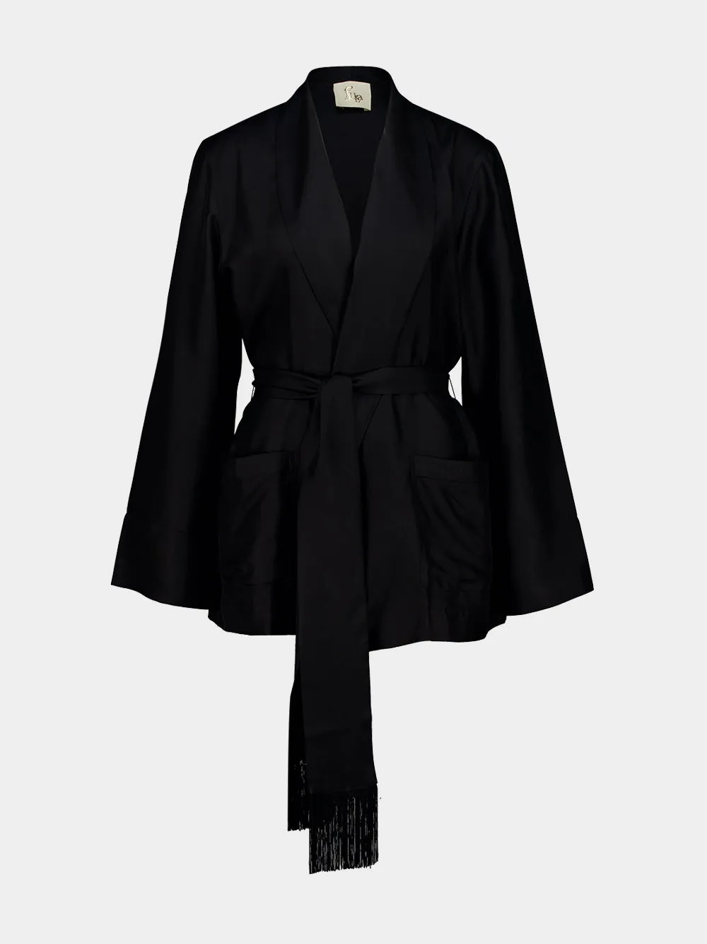 Flight Black Silk Twill Kimono sold by Fashion Clinic