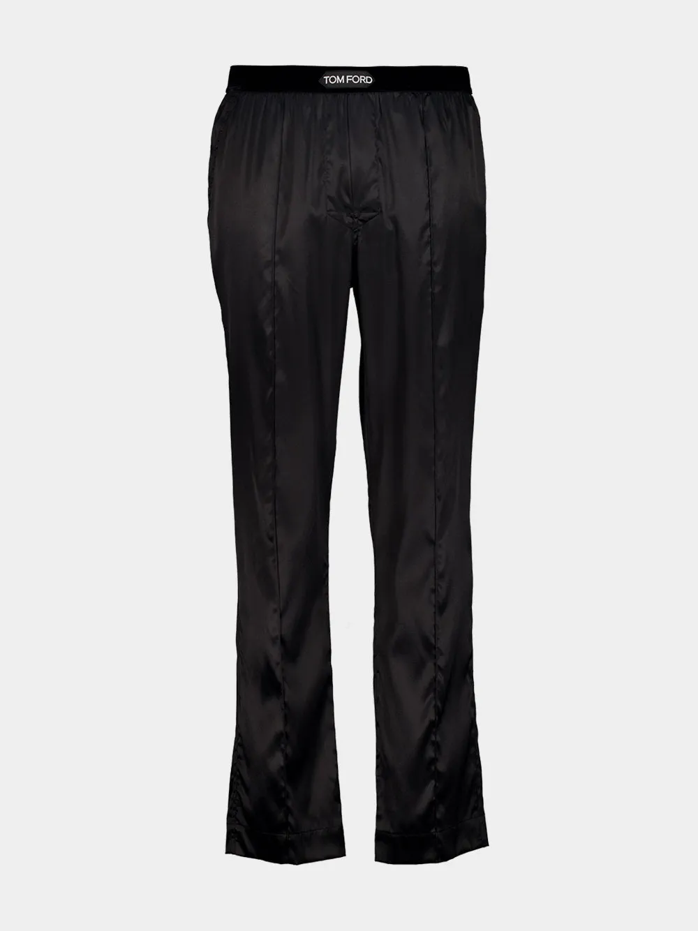 Black Satin Straight-Leg Trousers sold by Fashion Clinic