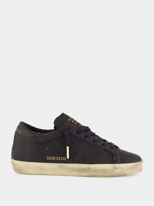 Navy Blue Super-Star Leather Sneakers made by Golden Goose