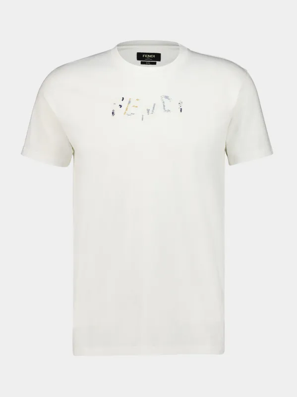 White Slim-Fit Logo Cotton T-Shirt made by Fendi