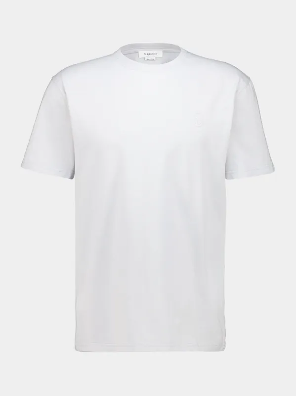 Grey Embossed Skull Cotton T-Shirt made by Alexander McQueen