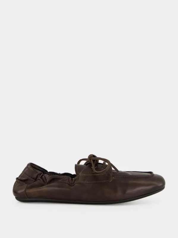 Dark Brown Antiqued Leather Lace-Up Shoes made by Prada