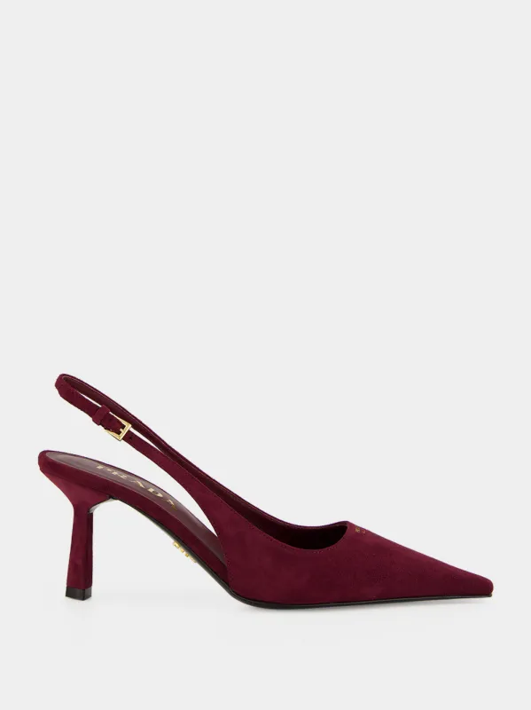 Bordeaux Suede Slingback Pumps made by Prada