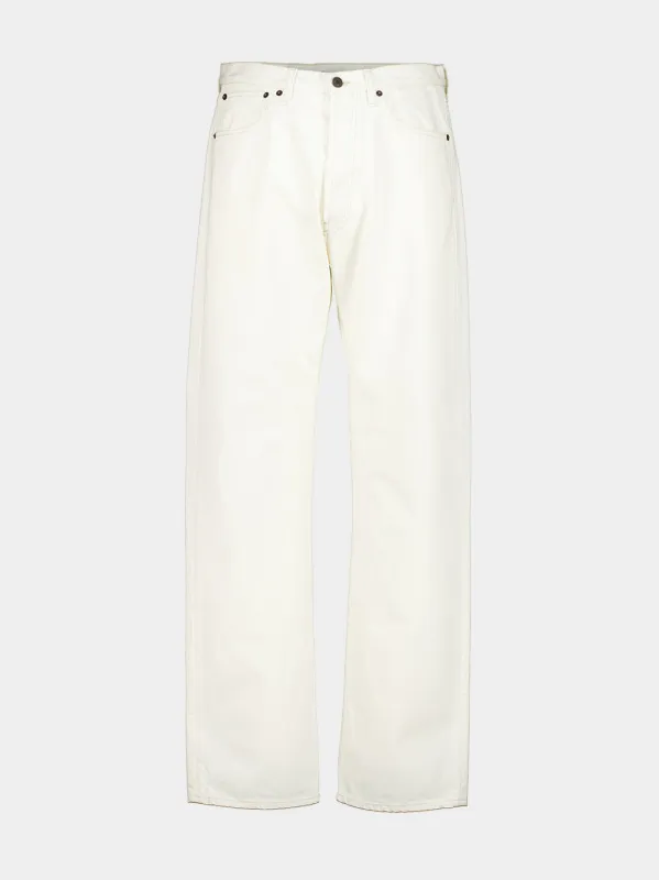 White Old Denim Five-Pocket Jeans made by Prada