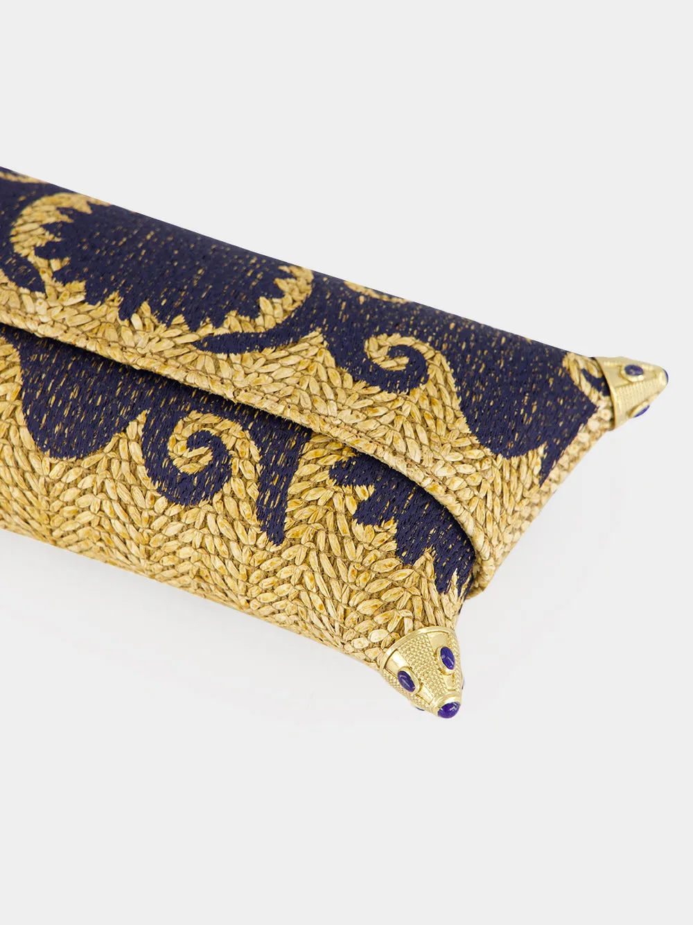 Felicity Navy Blue Embroidered Straw Clutch sold by Fashion Clinic product image thumbnail 4