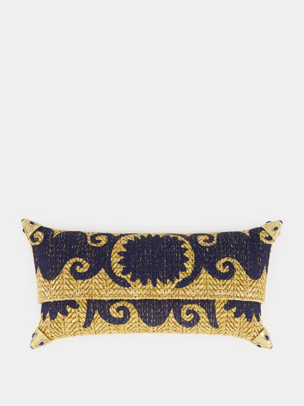 Felicity Navy Blue Embroidered Straw Clutch made by Fashion Clinic