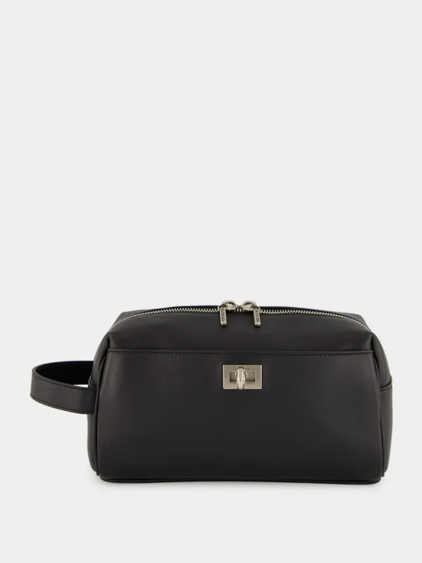 Black Leather Rodeo Toiletry Pouch made by Balenciaga
