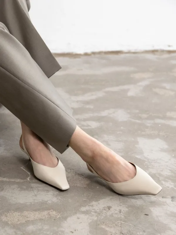 Almond Jamie Slingback Mid-Heel Pumps made by Amina Muaddi